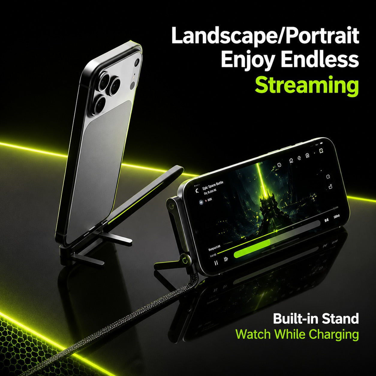 90° Flat Fast Charging USB-C Cable with Built-in Stand