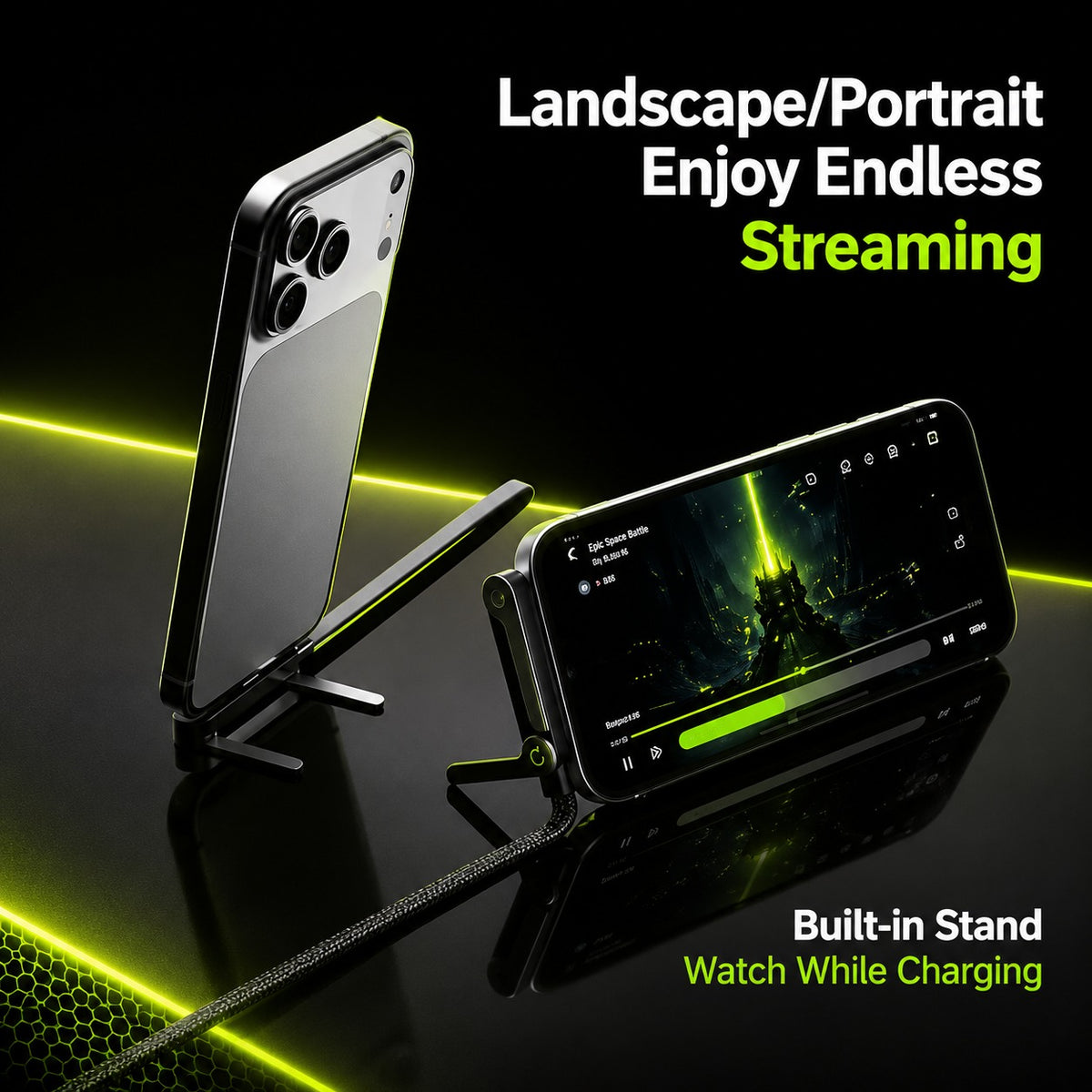 90° Flat Fast Charging USB-C Cable with Built-in Stand