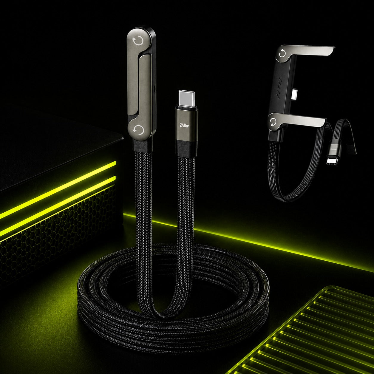 90° Flat Fast Charging USB-C Cable with Built-in Stand