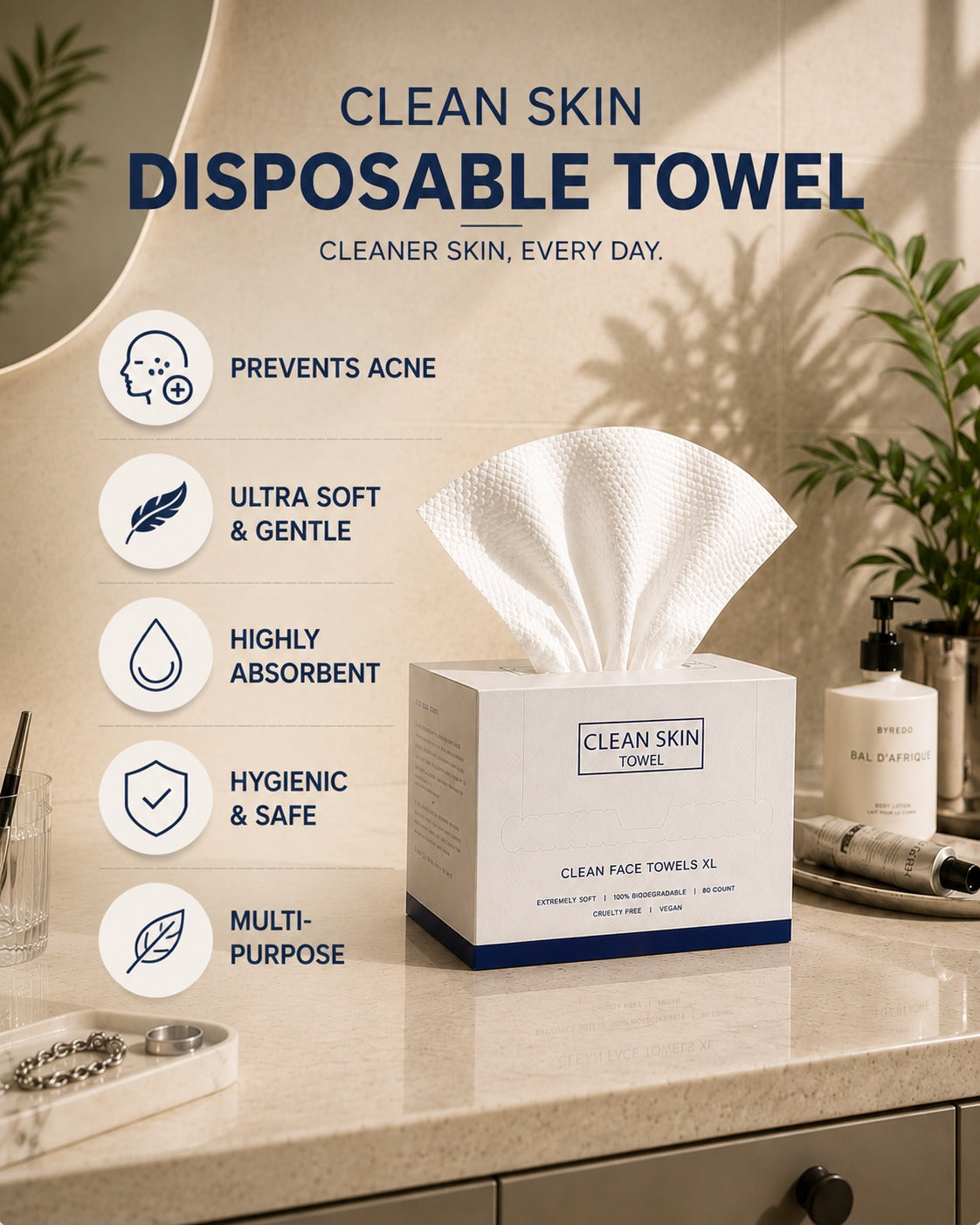 Soft disposable facial towel for sensitive skin