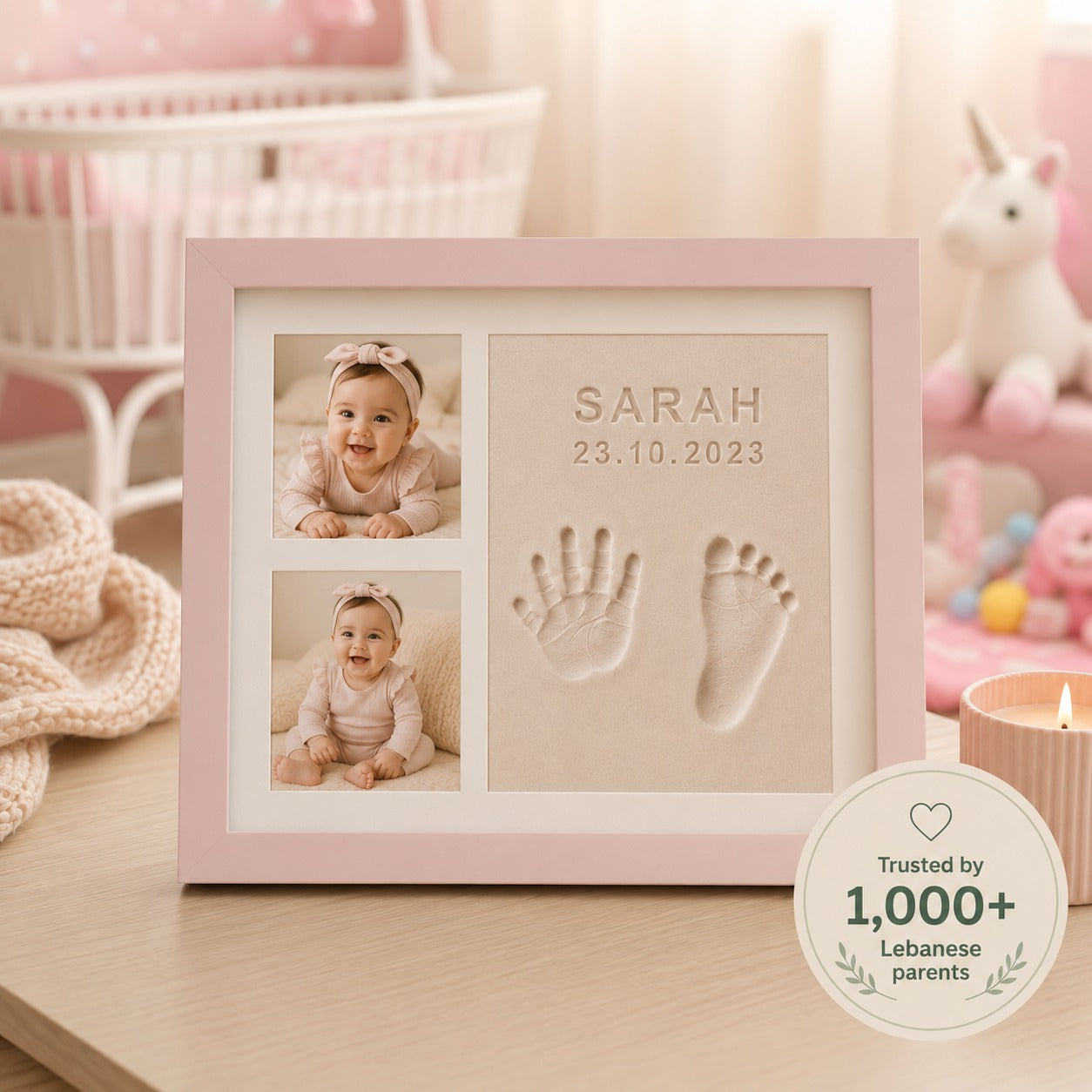 Baby footprint memory frame handmade in Lebano