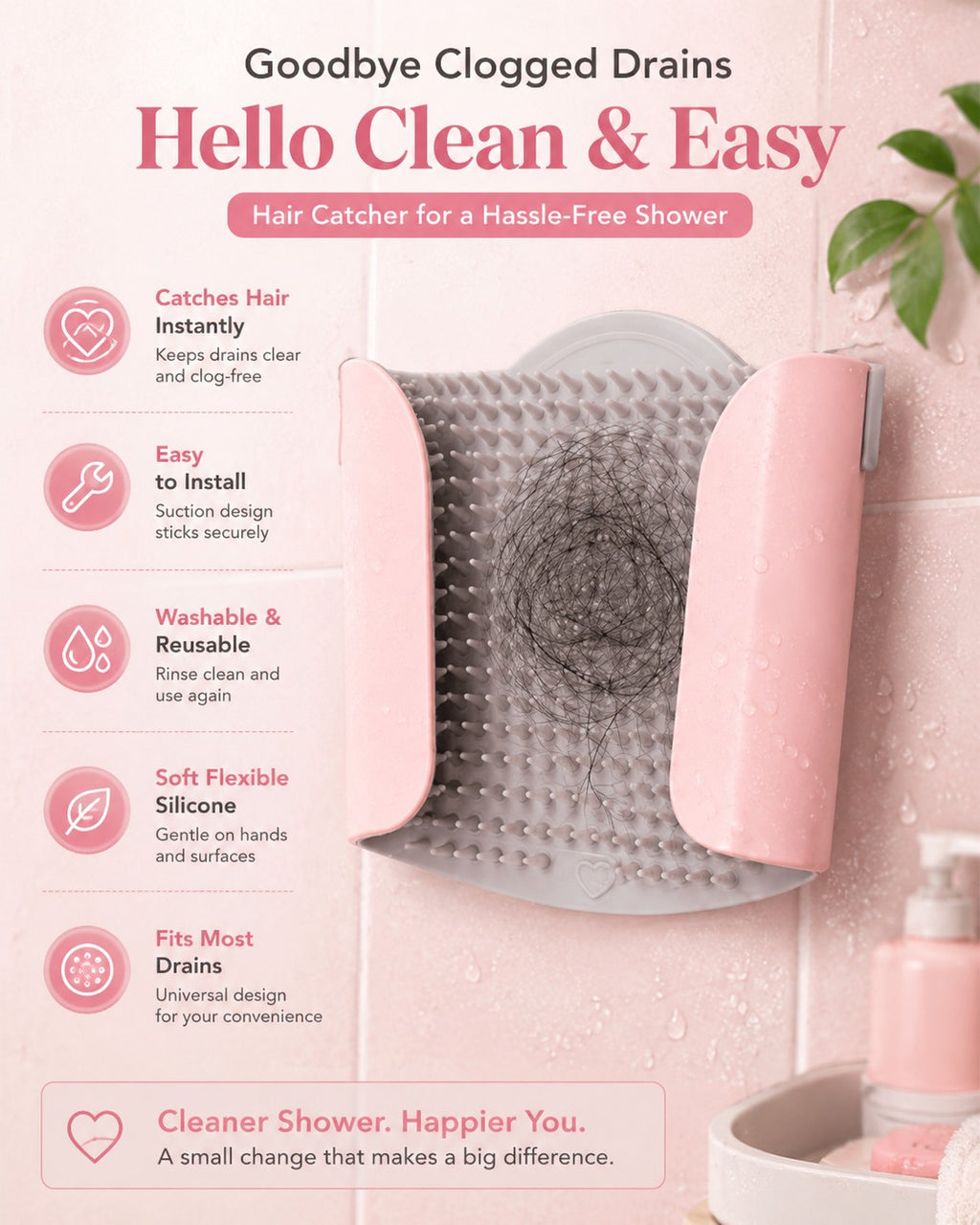 Shower Hair Catcher | Silicone Wall Mounted Hair Collector