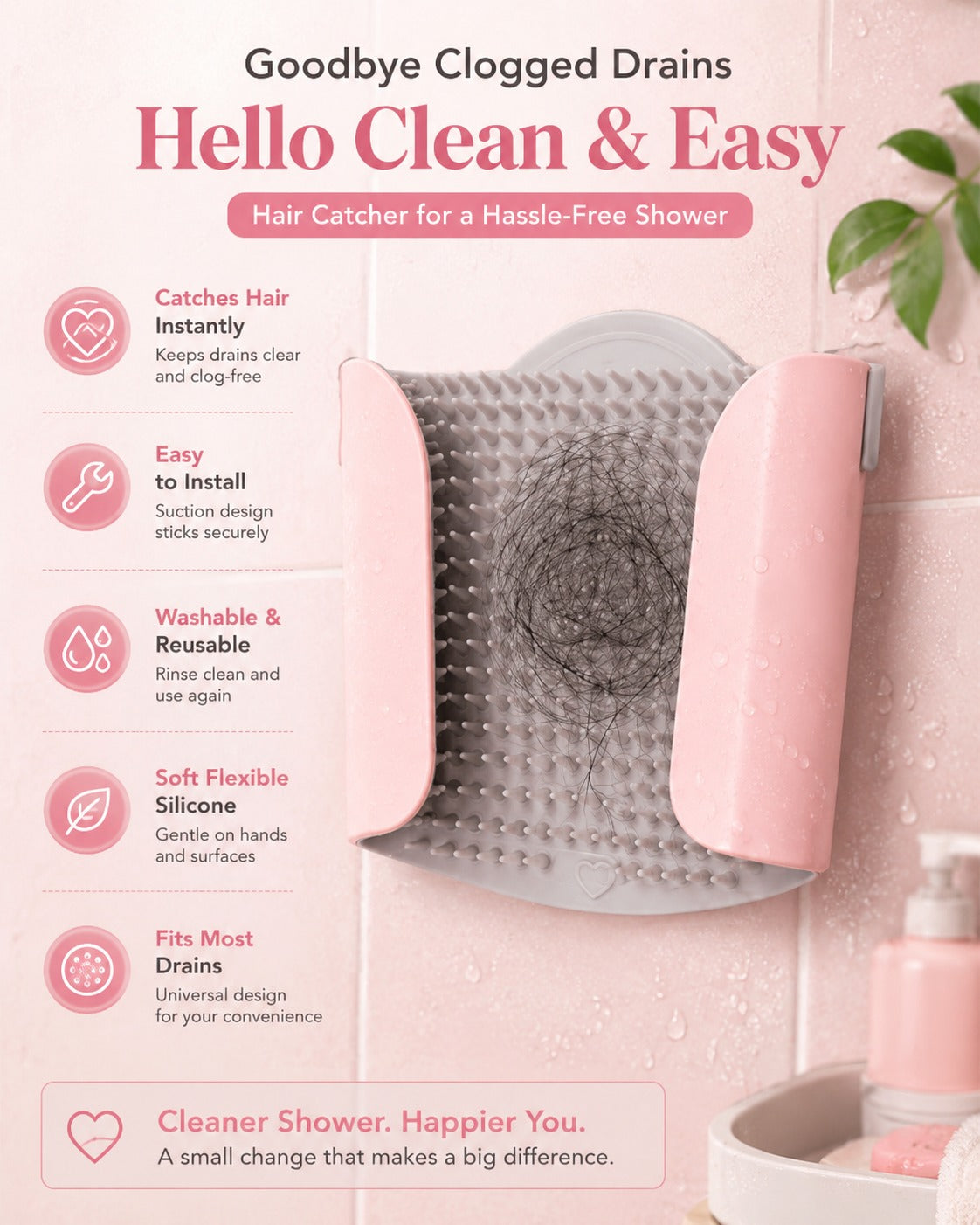 Shower Hair Catcher | Silicone Wall Mounted Hair Collector