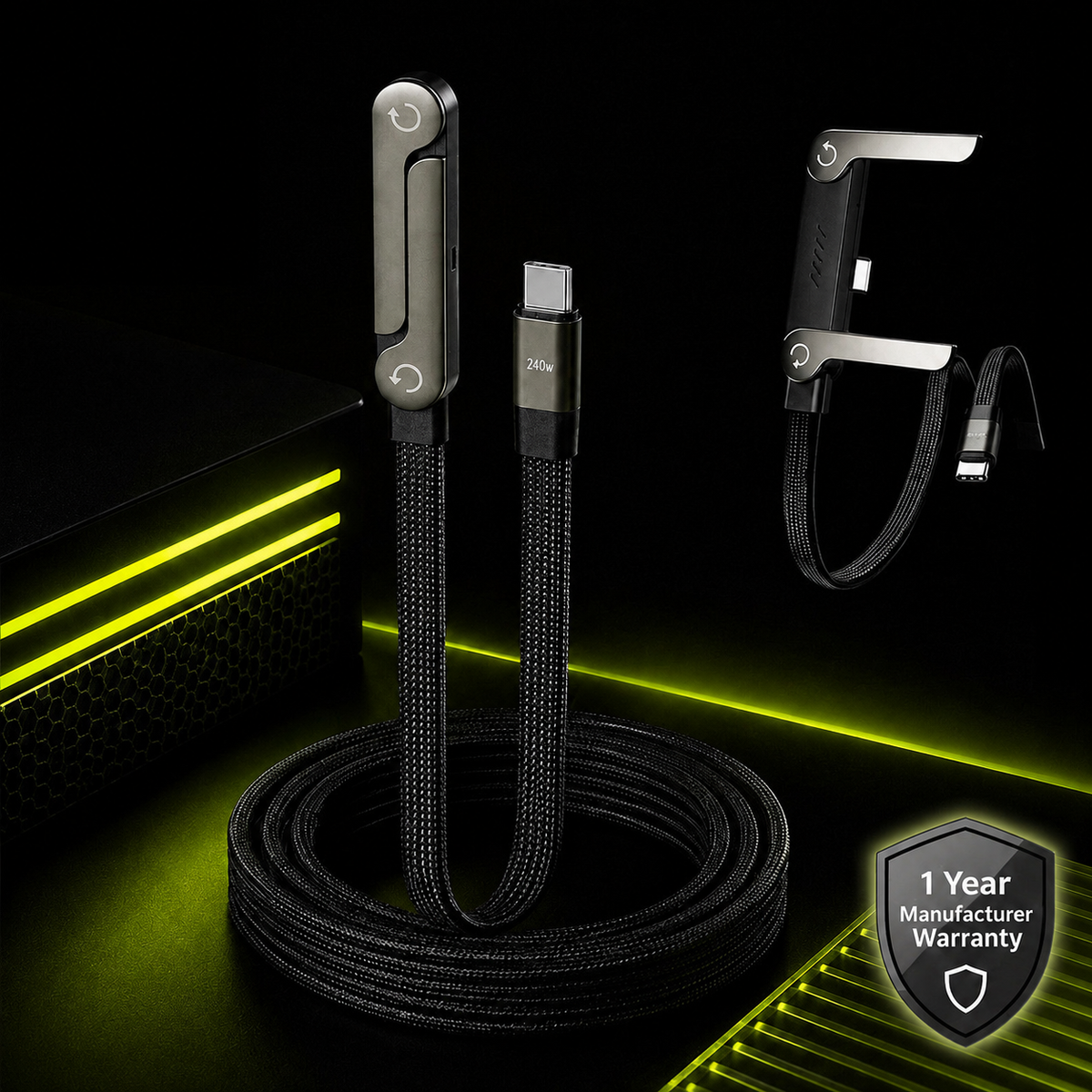 90° Flat Fast Charging USB-C Cable with Built-in Stand